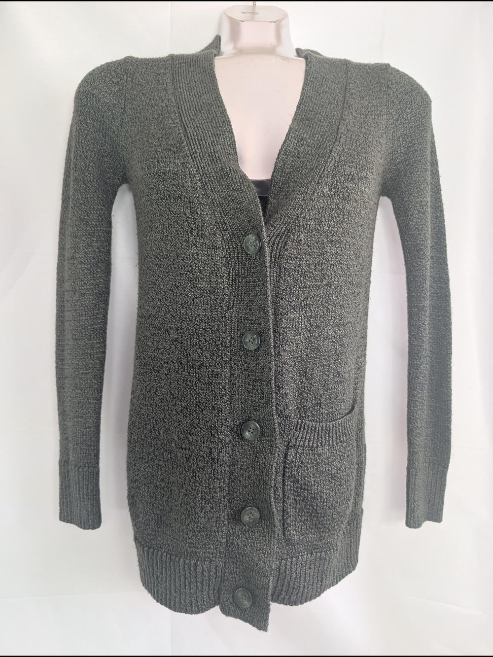 Mudd VTG Y2K Marled Knit Button Down Long Cardigan Sweater Olive Green Size XS